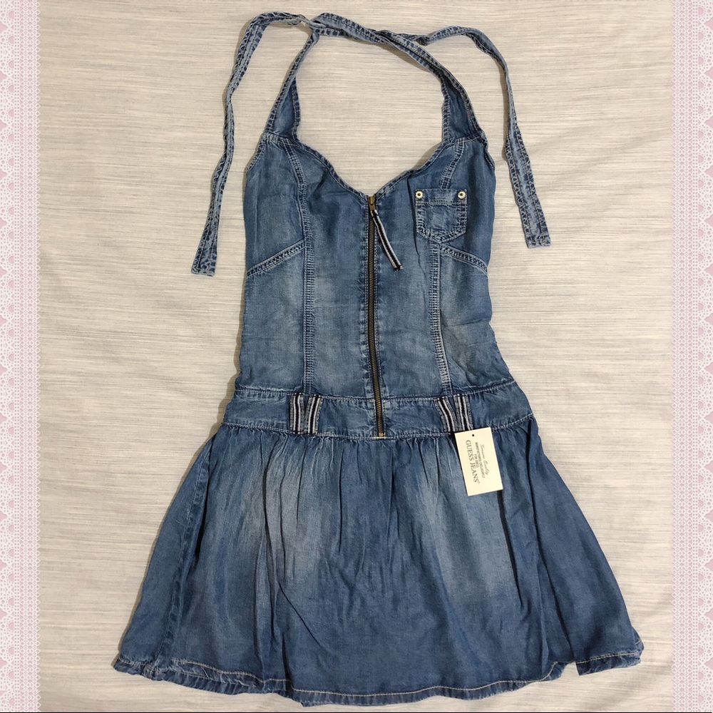 Guess Jeans Indigo Denim Self-Tie Halter Dress